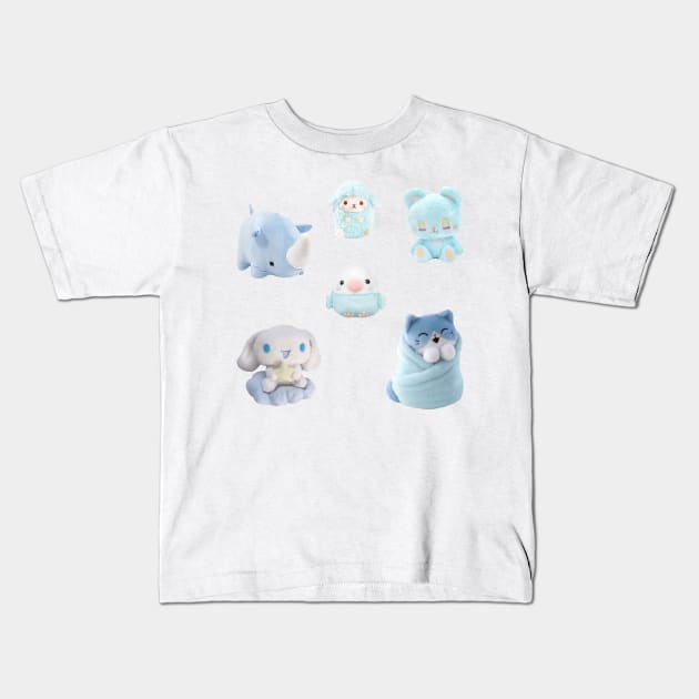 Blue Kawaii Plushies Sticker Pack Kids T-Shirt by casserolestan